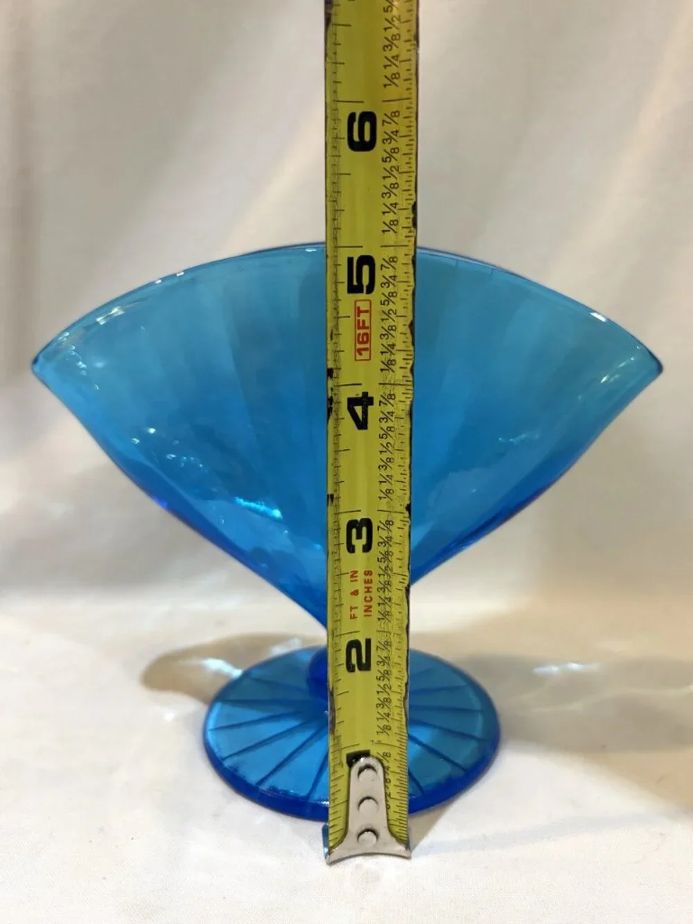 Vintage Fenton Stretch Glass Fan Vase Blue